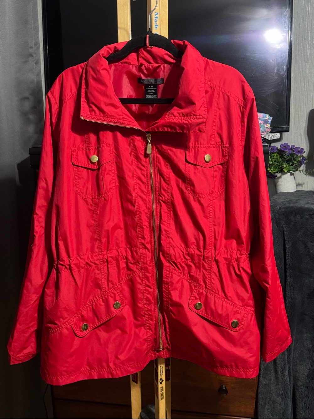 Style & Co. Red Utility Zip Jacket with Gold-Tone Hardware